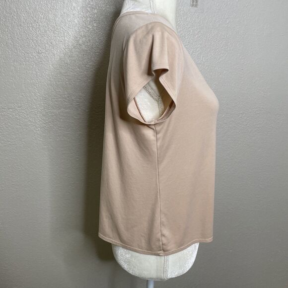 Eileen Fisher Size LP Beige T Shirt Round Neck Short Sleeve Tan Petite Large Top - Picture 2 of 9